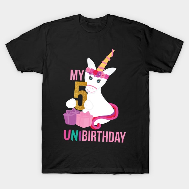 My 5th UNIBIRTHDAY - Unicorn Birthday party T-Shirt by sigdesign